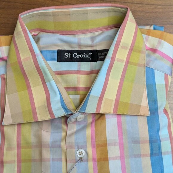 NWT $175 ST. CROIX Shirt Button Down Long Sleeve Mens L Ginger Pastel 100 Cotton - Picture 2 of 8